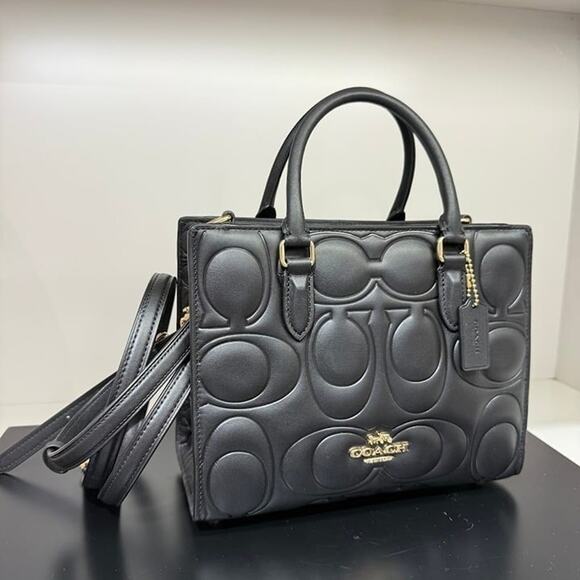 Limited ‼️Coach Maggie Small Tote Bag In Signature Leather  CY670 Black - Picture 3 of 13